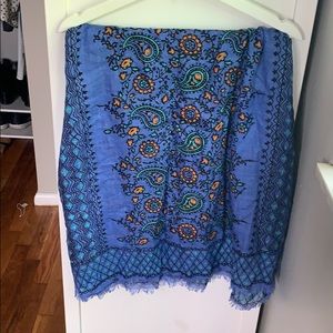 J. Crew Paisley Blue Gauze Lightweight Scarf with Raw Edge
